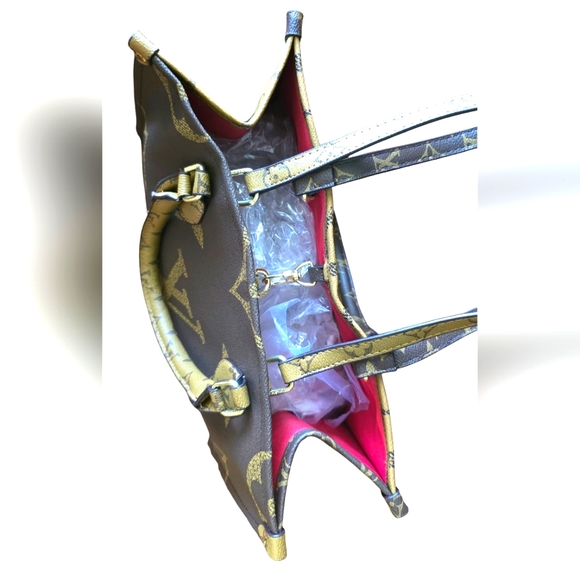 Brown and Dark Brown Structured Tote Bag with Monogram Print - Picture 11 of 14